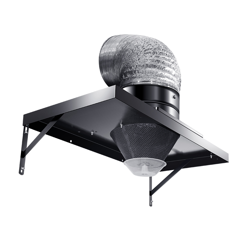 Rumah Tudung Hood Black Iron Range yang Dipasang di Dinding Rumah Tangga, Dinding Dinding Dinding Dengan Stainless Steel Besar dan Kipas Knalpot